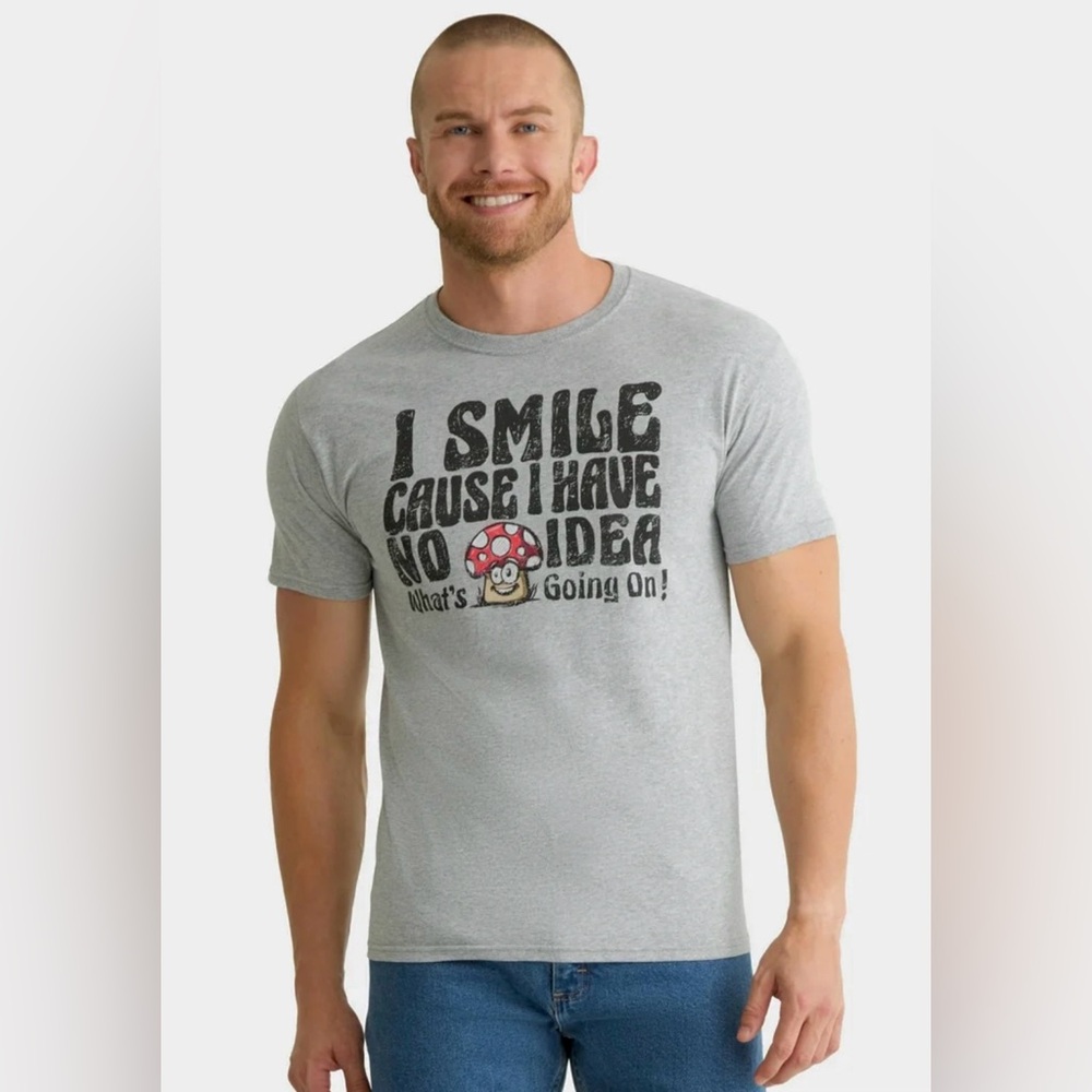 I Smile Cause I Have No Idea What's Going On Mushroom Graphic T-Shirt 3XL NEW